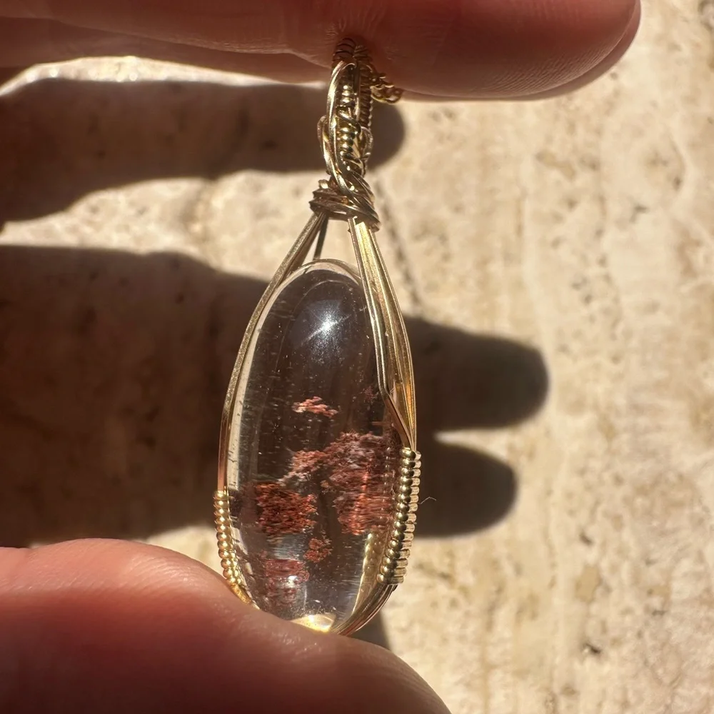 14k Gold Filled Lodolite Garden Quartz Burgundy Inclusions